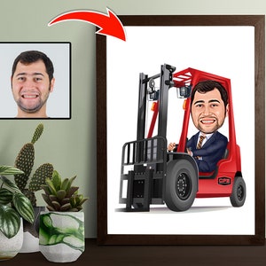 Custom Forklift Cartoon Portrait - Personalized Industrial Art with Your Face - Digital Download for Warehouse Enthusiasts