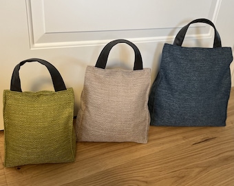 Tope de puerta - "Bolsa Tope de Puerta", tejido de lino de alta calidad para tapicería, SIN RELLENO, apto para exteriores, 3 tamaños, varios colores, hecho a mano