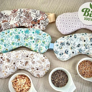 Eye pillow made of organic cotton; various grains & aromas (spelt, flaxseed, etc.). Optionally with a soft elastic band. Washable (insert separately).