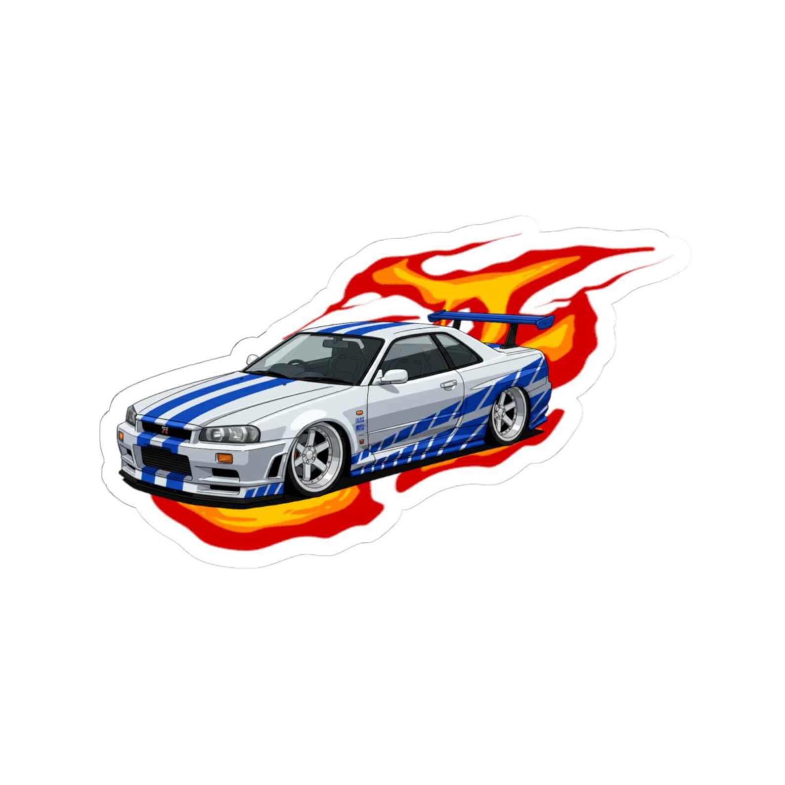 Fast and the Furious Skyline Car Sticker | Kiss-cut Sticker, Flame ...