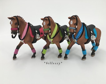 billessy / SATTELSET / MODELL NOBELL / Pferd / Modellpferd / Zubehör / Sattel / Ledersattel / Bandagen / Schleich / 13817 / Model Horse Tack