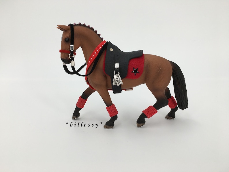 billessy / ZADELSET / MODEL NOBELL / paard / model paard / accessoires / zadel / leren zadel / bandages / Schleich / 13817 / Model Horse Tack afbeelding 5