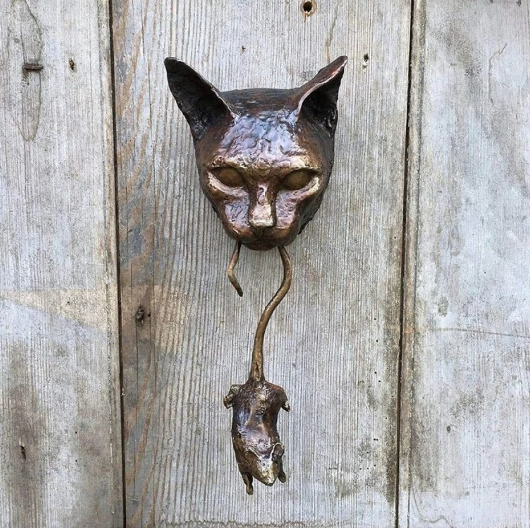 Cat and Mouse Door Knocker Knobs Sculpture Ornament Front Door Etsy