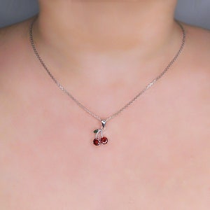 Cherry necklace, Silver 925 necklace, Cute necklace