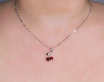 Cherry necklace, Silver 925 necklace, Cute necklace