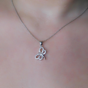 Butterfly necklace with crystals, sterling silver 925 butterfly neckalce