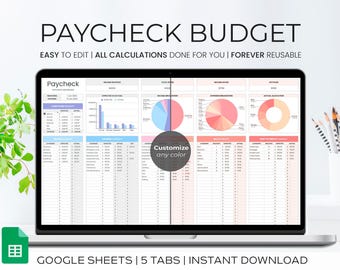 Paycheck Budget Spreadsheet for Google Sheets Budgeting, Bi-Weekly & Weekly Pay, Zero Based Template with Expense and Bill Tracker