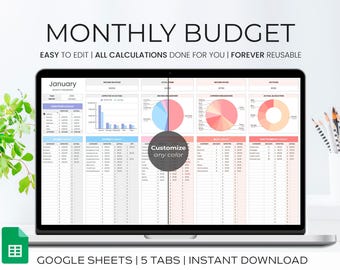 Monthly Budget Planner for Google Sheets, Ultimate Financial Dashboard with Expense Tracker, Bill Calendar & Subscription Savings Tracker