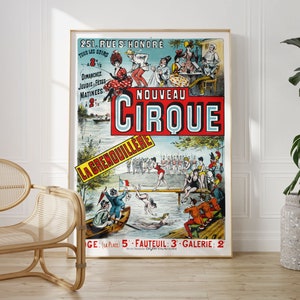 Retro Circus Wall Art | Vintage Living Room Decor, Circus Art Print, Vintage Circus, Bohemian Wall Art, French Art, Restaurant Decor