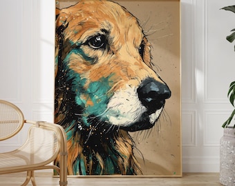 Golden Retriever Poster | Colorful Grunge Dog Art Print, Vibrant Pet Illustration for Dog Lovers, Modern Wall Decor, Playful Animal Artwork