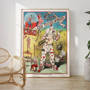 Quirky Antique Circus Clown Illustration | Charming Retro Circus Art,  Carnival Art, Retro Circus Decor, Antique Clown Illustration