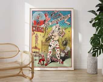 Quirky Antique Circus Clown Illustration | Charming Retro Circus Art,  Carnival Art, Retro Circus Decor, Antique Clown Illustration