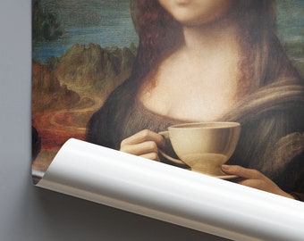 Mona Lisa Drinking Coffee Art Print – Café and Restaurant Wall