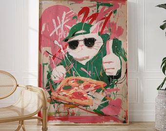 Cool Cat Poster | Colorful Pop Art Print with Graffiti Street Style