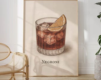 Negroni Poster | Vintage Cocktail Art Print, Retro Bar Wall Decor, Italian Aperitivo Illustration, Kitchen Art, Classic Drink Gift