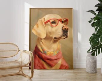 Labrador Retriever Art Print | Funny Dog with Glasses Poster, Lab Dog Gift, Dog Lover Wall Art, Quirky Pet Portrait, Labrador Gift