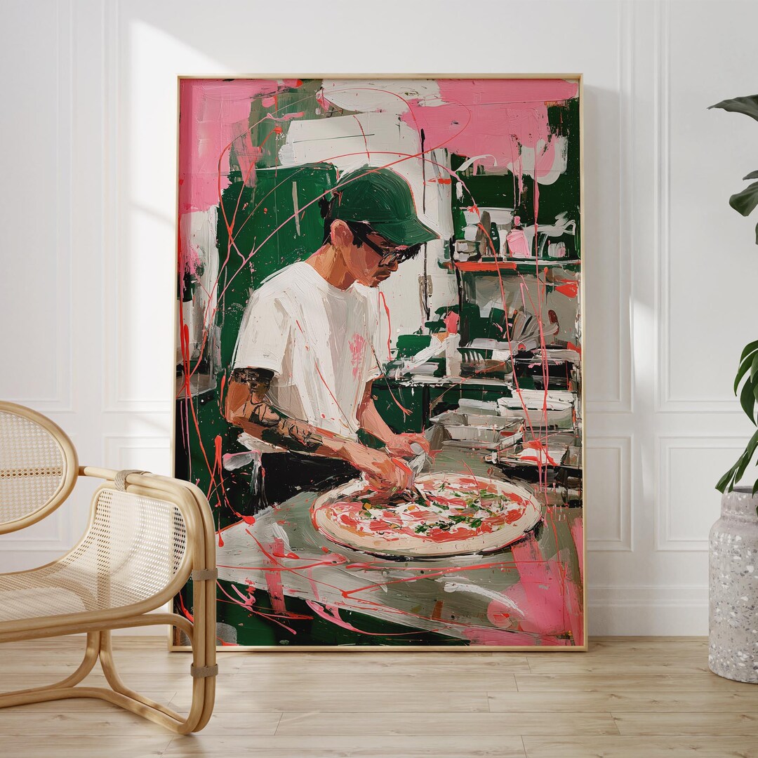 Pizza Chef Wall Art | Modern Kitchen Decor, Splatter Print, Trendy ...
