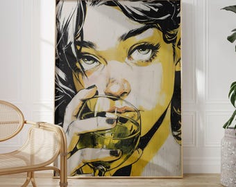 Chic Woman with Wine Glass Pop Art Print | Modern Wall Decor, Bold Statement Art, Home Decor, Gift Idea, Bold Feminine Energy Gift
