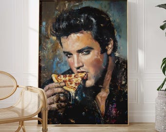 Rock And Roll Poster | Elvis Presley Pizza Art, Retro Music Wall Decor