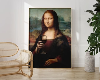 Mona Lisa Drinking Wine | Wine wall art, Mona Lisa Art, Drinking Poster, Wine Glass Art, Restaurant Decor, Bar Decor, Vintage Wine Art