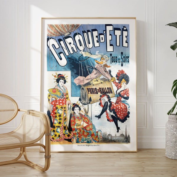 Parisian Circus Poster | Gift for circus lovers, Retro circus art, Home decor circus wall art, Old French illustration art, 19th-century art