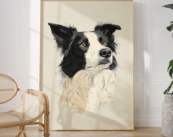 Border Collie Print | Stylized Minimal Dog Poster, Modern Animal Wall Art, Contemporary Pet Illustration, Simple Home Decor