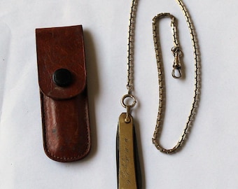 Antique pocket knife watch knife tool with chain Bates & Bacon Made in USA