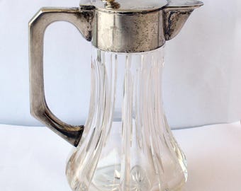 Antique small German carafe, cut glass, 800 silver mount