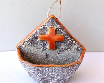 Vintage ceramic holy water dispenser, holy water vessel, Hummel?