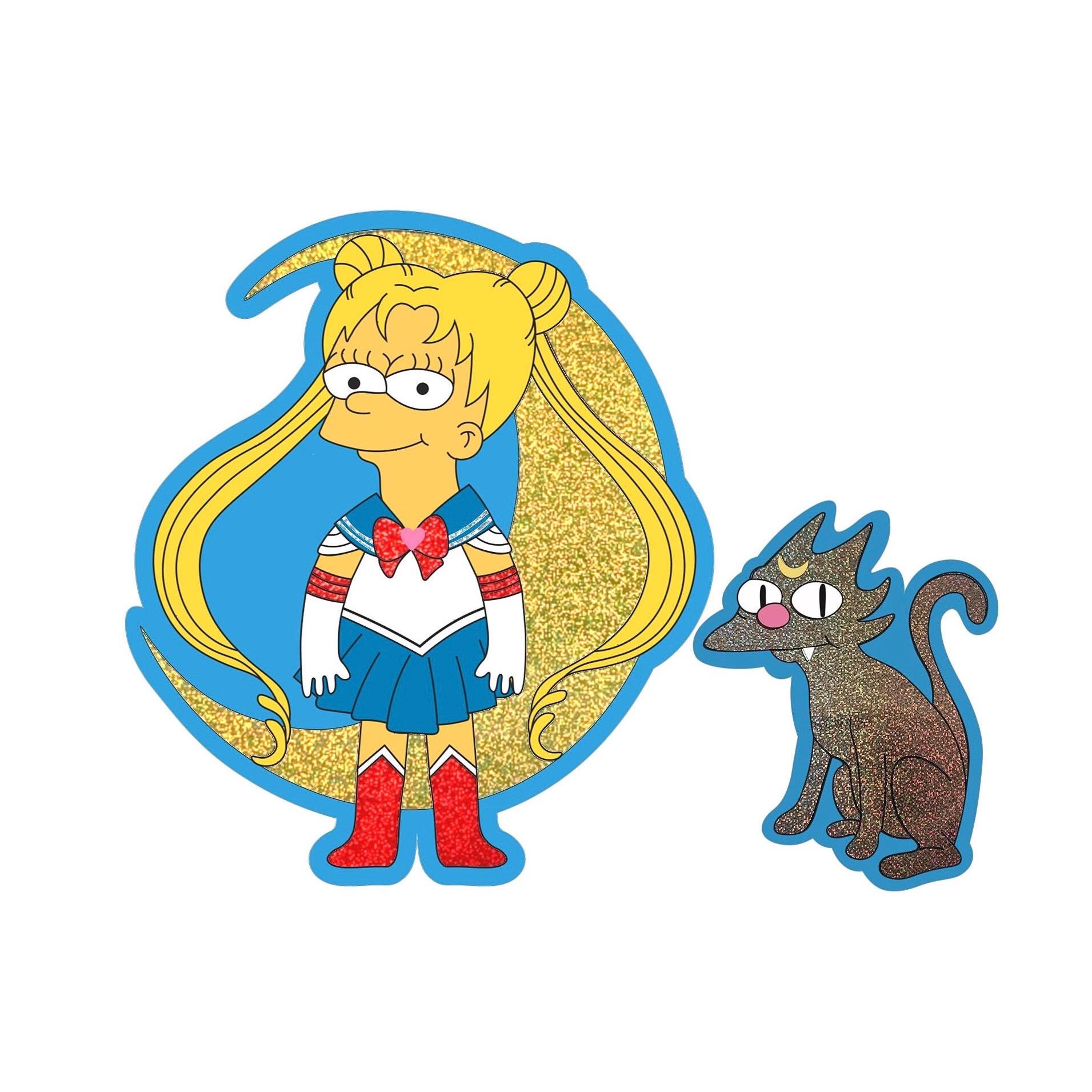 Lisa Simpson as Sailor Moon Waterproof Sticker - Black Cat Sticker
