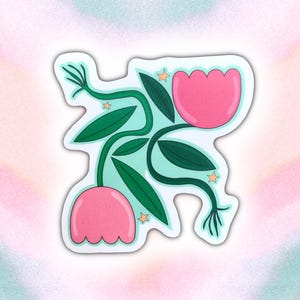 Tulpsticker roze bloem waterfles, computersticker