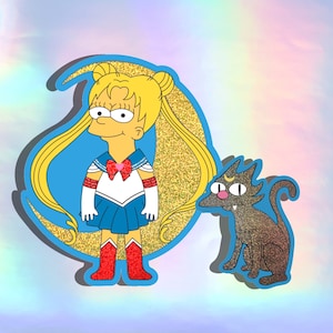 Autocollant Lisa Simpson | Autocollant Sailor Moon | Autocollants Les Simpson | jeu d'autocollants | Sticker Sailor Moon | Sticker chat noir