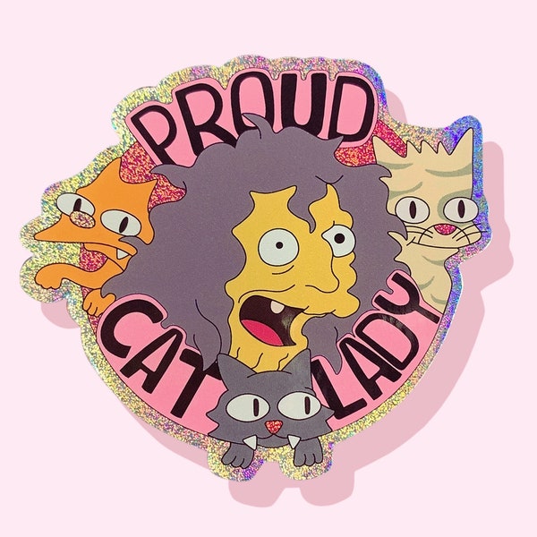 Sticker Proud Cat Lady | Crazy cat lover water bottle |  simpsons crazy cat lady | funny laptop decal | Cat mom sticker | Funny cat