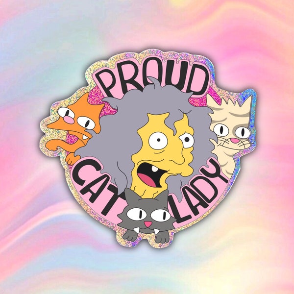 Sticker Trotse Kat Dame | Waterfles voor gekke kattenliefhebbers | Simpsons gekke kattendame | grappige laptopsticker | Kat moeder sticker | Grappige kat