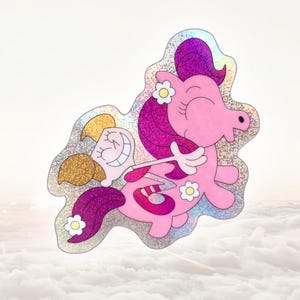 Sticker poney kawaii pailleté, sticker mignon Cartoon Network dexters lab, sticker poney mignon des années 90, sticker my little poney Dee Dee