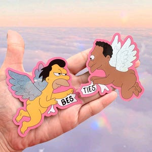 Ensemble d'autocollants Saint-Valentin pour meilleurs amis Simpsons, Cupidon amusant, autocollant en vinyle imperméable à l'eau, amitié anges, ensemble d'autocollants rigolos bestie