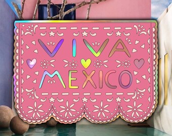 Autocollant holographique Viva Mexico | Sticker mexicain | Culture mexicaine | Idée cadeau meilleur ami | Papel picado Mexique