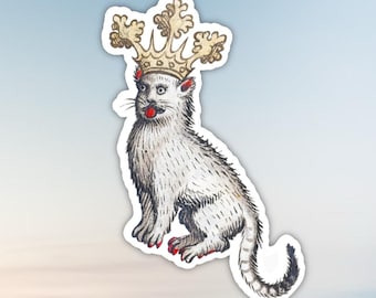Funny Medieval Cat Sticker, weird cat decal