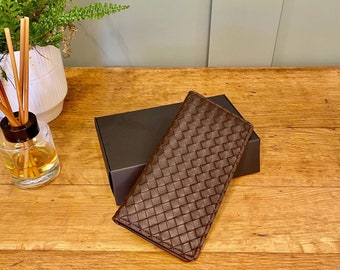 Classic long intrecciato weave leather long wallet/card holder - perfect gift