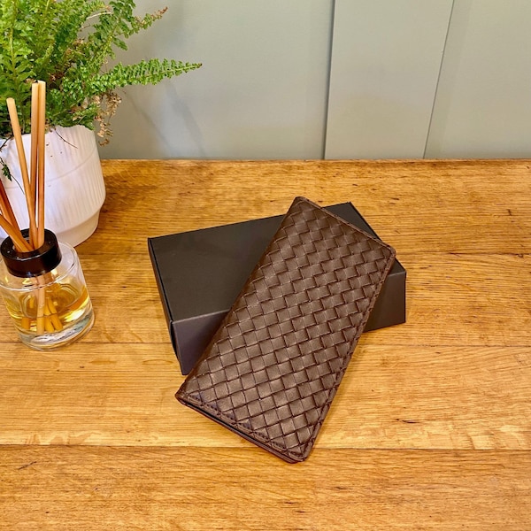 Classic long intrecciato weave leather long wallet/card holder - perfect gift
