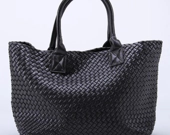 Grand fourre-tout/cabas/cabas/sac tissé élégant et classique avec pochette/sac à main amovible. Parfait de jour comme de nuit, de la plage au bar ! Noir Intrecciato