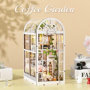 DIY Coffee Garden Book Nook Kit: Miniature Dollhouse Bookshelf Insert
