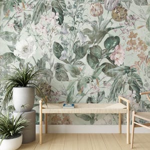 Summer Flowers Wallpaper |  Peel and Stick | Removable | Floral Wallpaper | Vintage Wallpaper | Living Room Wallpaper | Bedroom Wallpaper