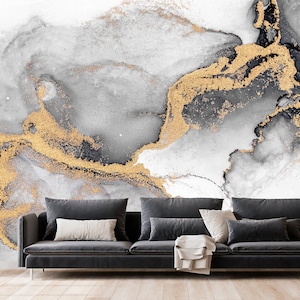 White and Black Gilded Luxury Wallpaper |  Gilded Marble Look Wallpaper | Modern Abstract Art Deco Wallpaper