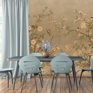 Chinoiserie Wallpaper |  Birds on Branches | Peel and Stick, Removable | Art Deco Wallpaper | Vintage Floral Wallpaper | Wall Decore