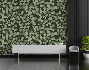 Watercolor Eucalyptus Leaves Wall Mural  | Leaf Wallpaper Peel and Stick Removable