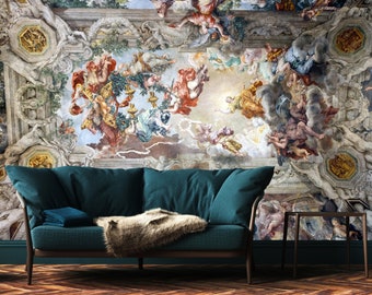Renaissance Art Wallpaper |  Palazzo Barberini in Rome | Fresco Art Mural, Ceiling Wallpaper, Angel Mural, Wall Decore, Renaissance Mural