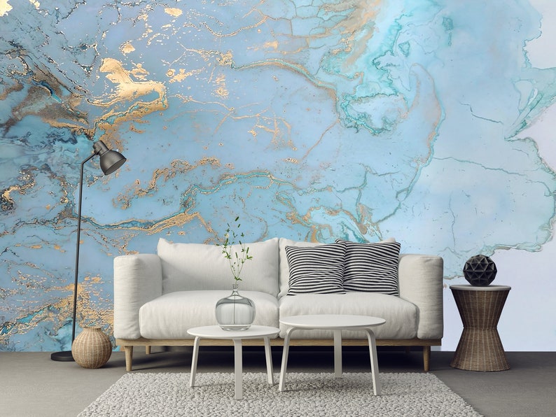 Marble Look Wallpaper Blue Marble Wallpaper Peel and Etsy