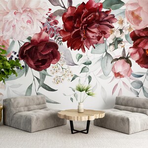 Beautiful Peony Wallpaper | Floral Wallpaper | Botanical Wallpaper | Retro Floral Mural | Blossom Wallpaper | Living Room Wallpaper