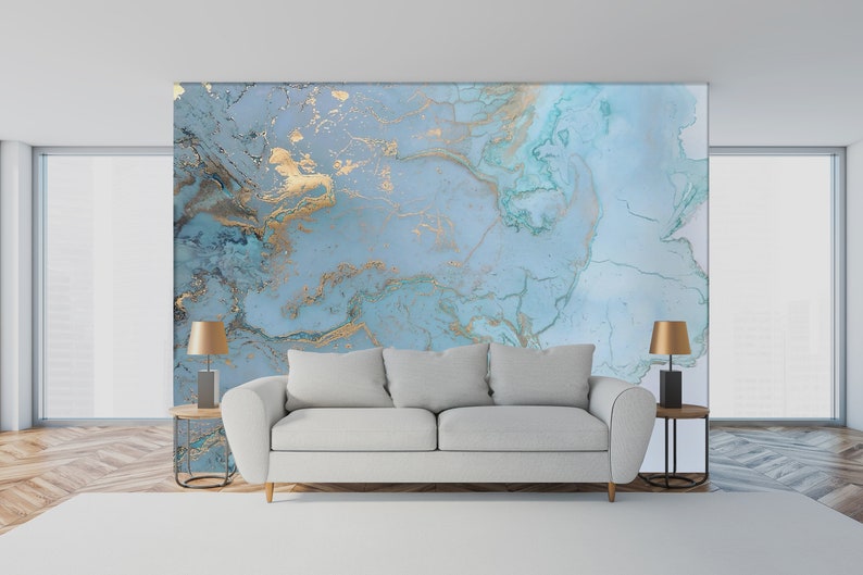 Marble Look Wallpaper Blue Marble Wallpaper Peel and Etsy